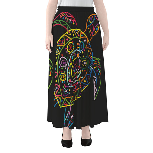 Colorful Sea Turtle Print Chiffon Maxi Skirt