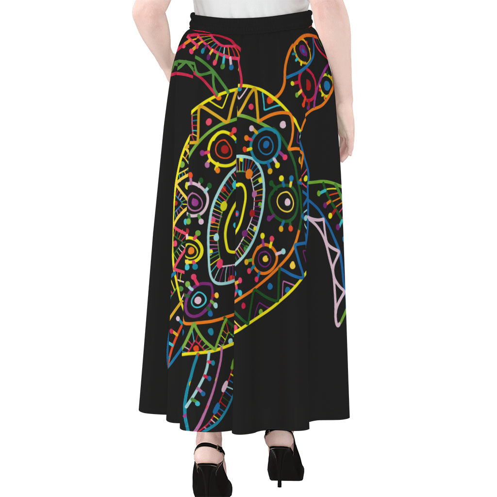 Colorful Sea Turtle Print Chiffon Maxi Skirt