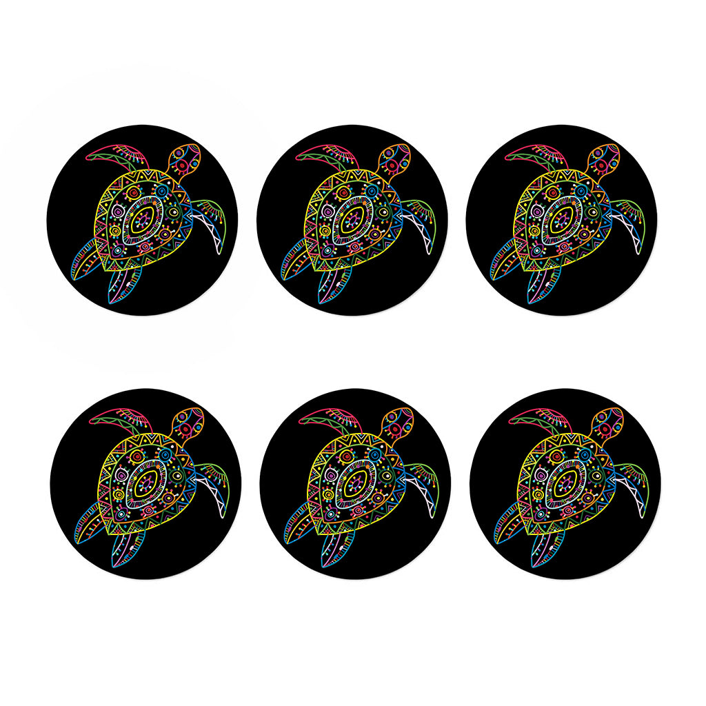 Colorful Sea Turtle Print Coaster Set