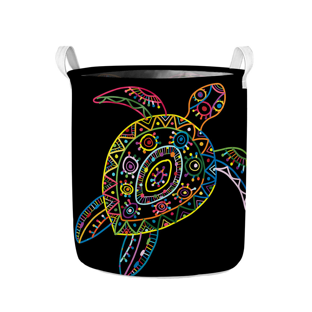 Colorful Sea Turtle Print Collapsible Laundry Basket
