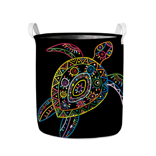 Colorful Sea Turtle Print Collapsible Laundry Basket