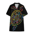 Colorful Sea Turtle Print Cotton Hawaiian Shirt