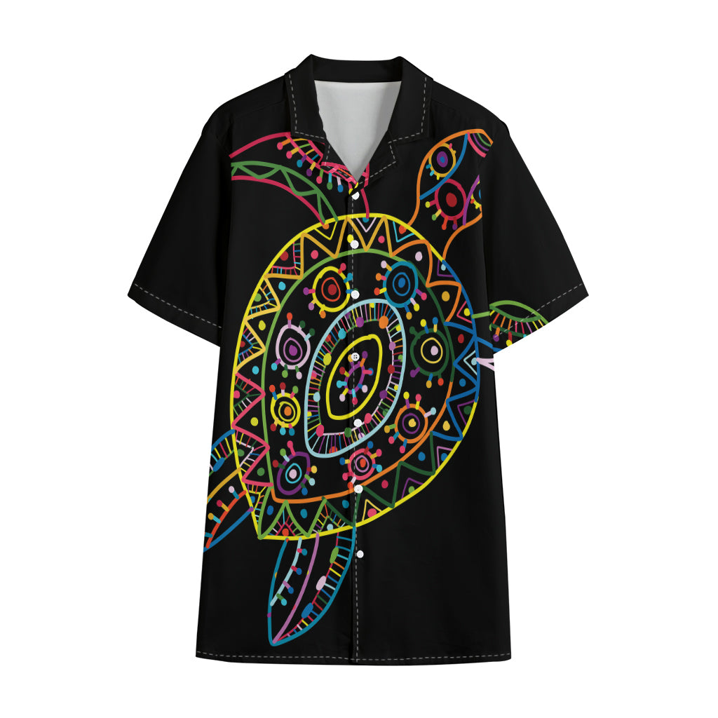 Colorful Sea Turtle Print Cotton Hawaiian Shirt