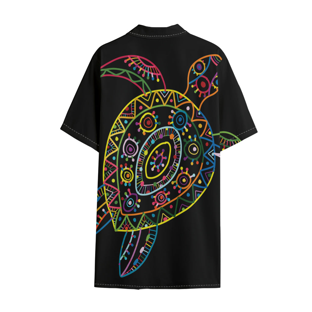 Colorful Sea Turtle Print Cotton Hawaiian Shirt