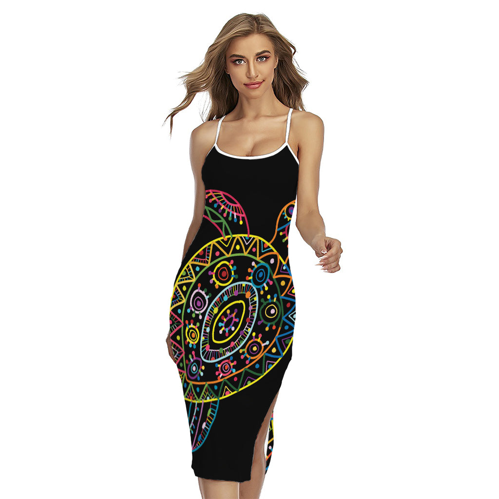 Colorful Sea Turtle Print Cross Back Cami Dress