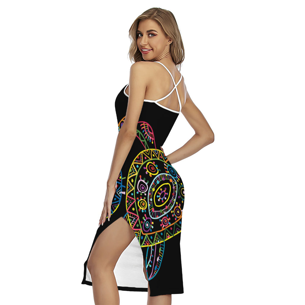 Colorful Sea Turtle Print Cross Back Cami Dress