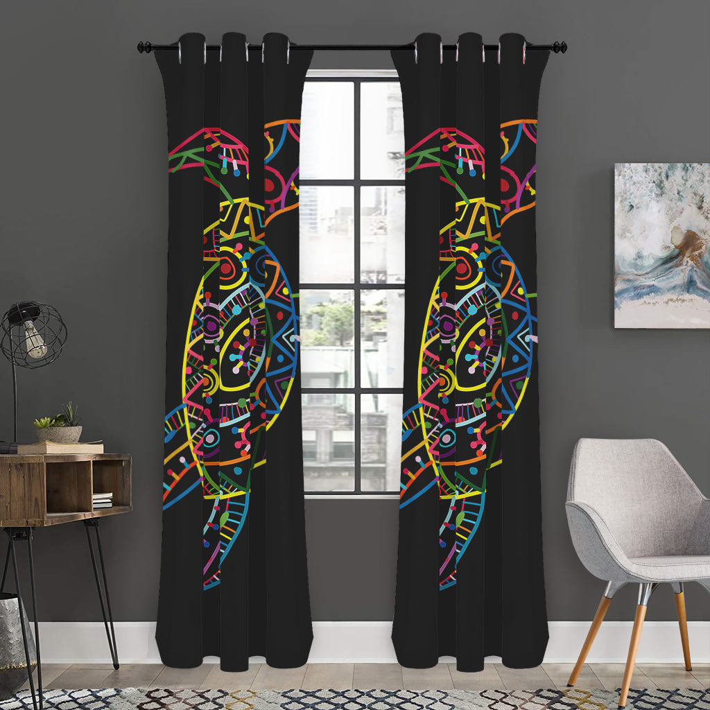 Colorful Sea Turtle Print Curtain
