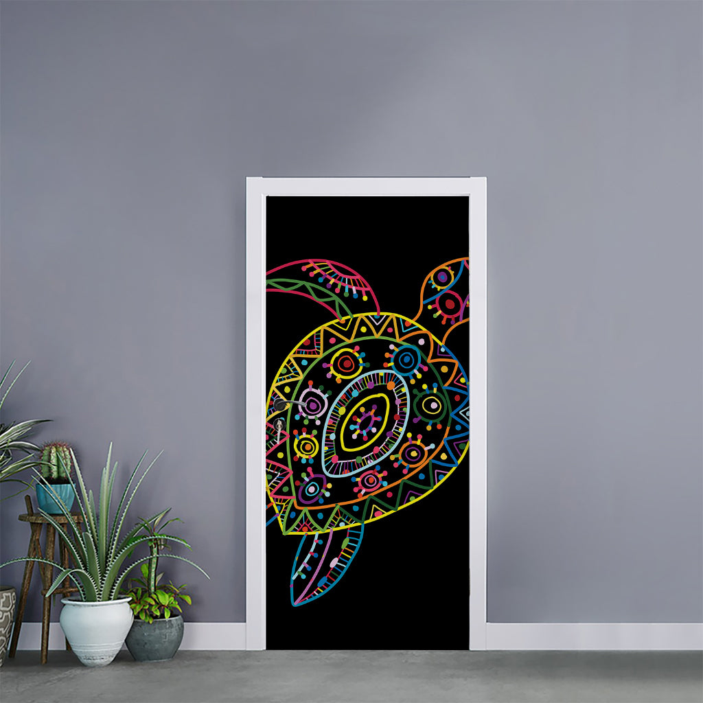 Colorful Sea Turtle Print Door Sticker