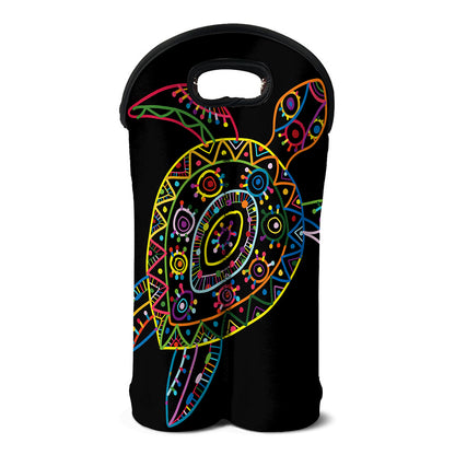 Colorful Sea Turtle Print Double Neoprene Wine Tote