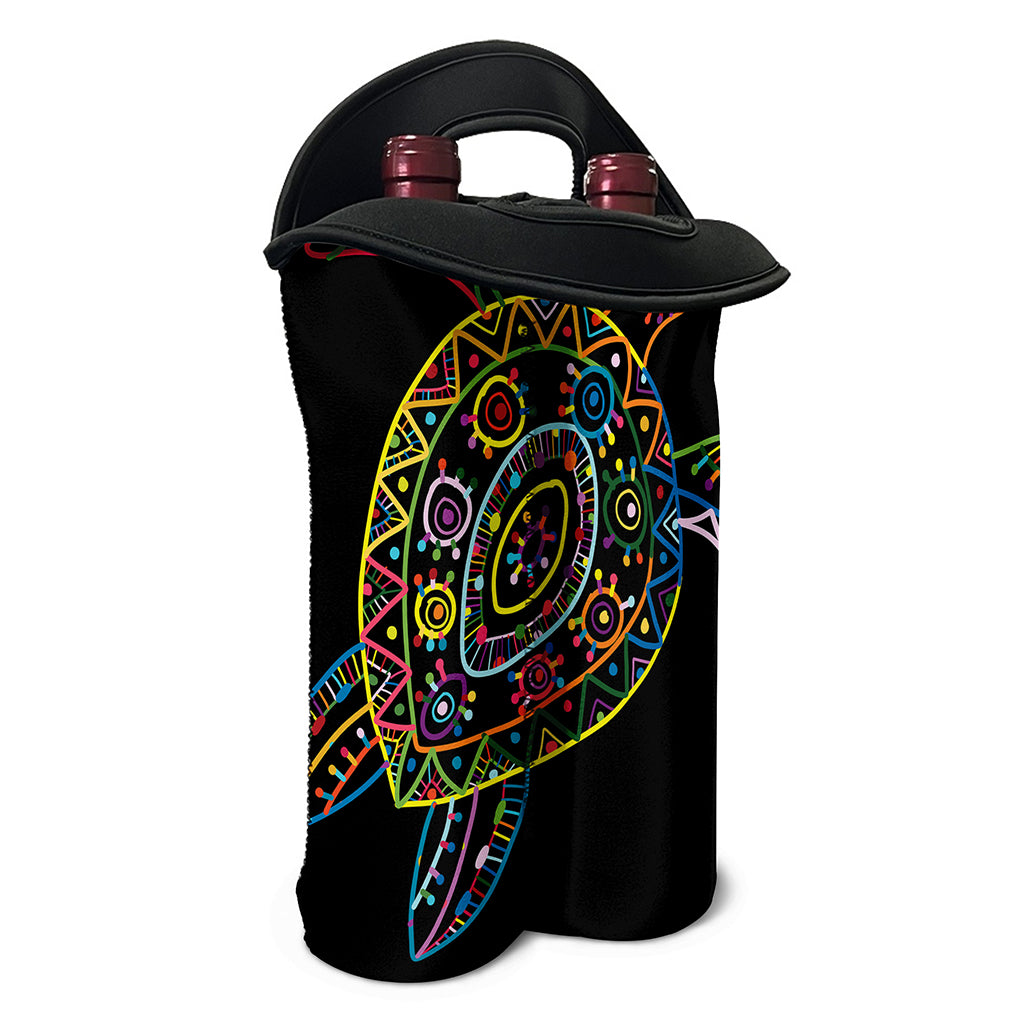 Colorful Sea Turtle Print Double Neoprene Wine Tote