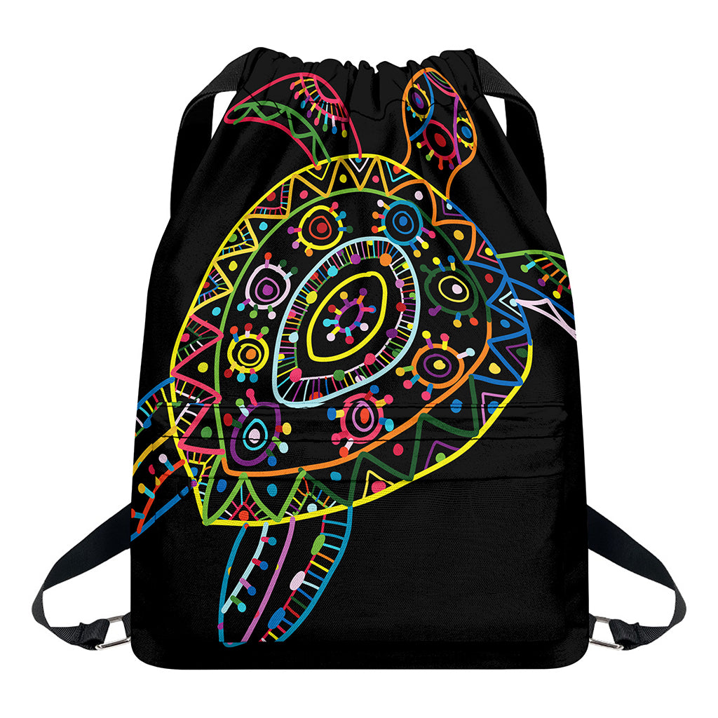 Colorful Sea Turtle Print Drawstring Backpack