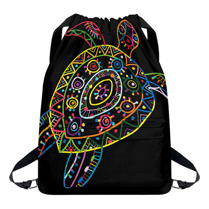 Colorful Sea Turtle Print Drawstring Backpack