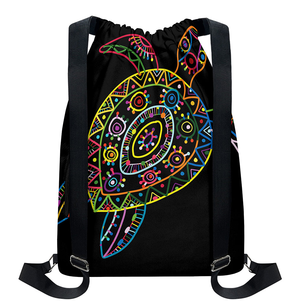 Colorful Sea Turtle Print Drawstring Backpack