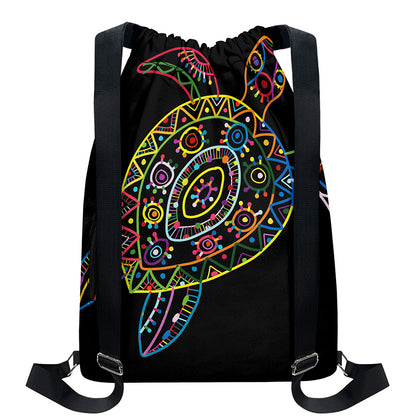 Colorful Sea Turtle Print Drawstring Backpack