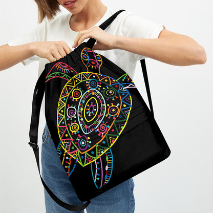 Colorful Sea Turtle Print Drawstring Backpack