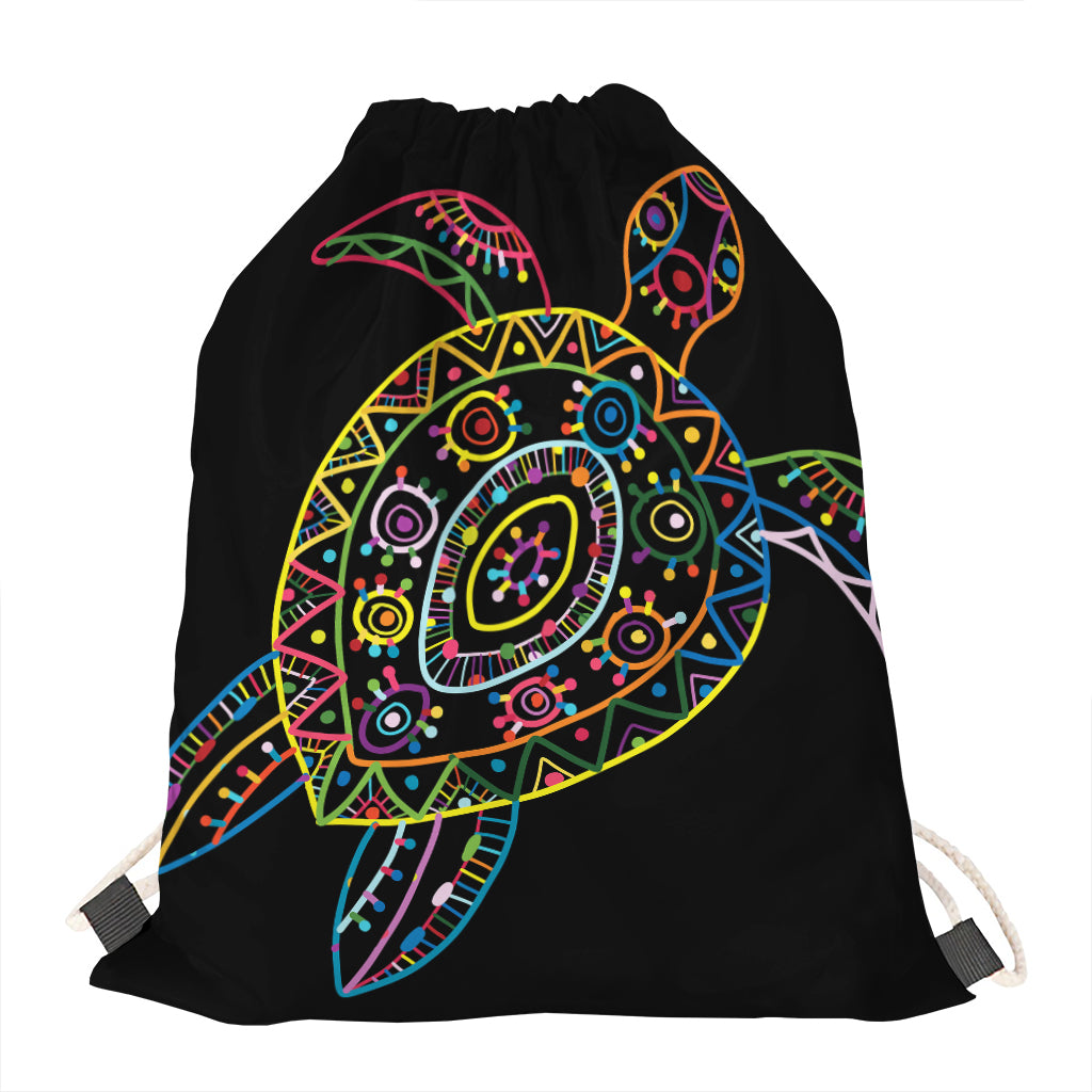 Colorful Sea Turtle Print Drawstring Bag