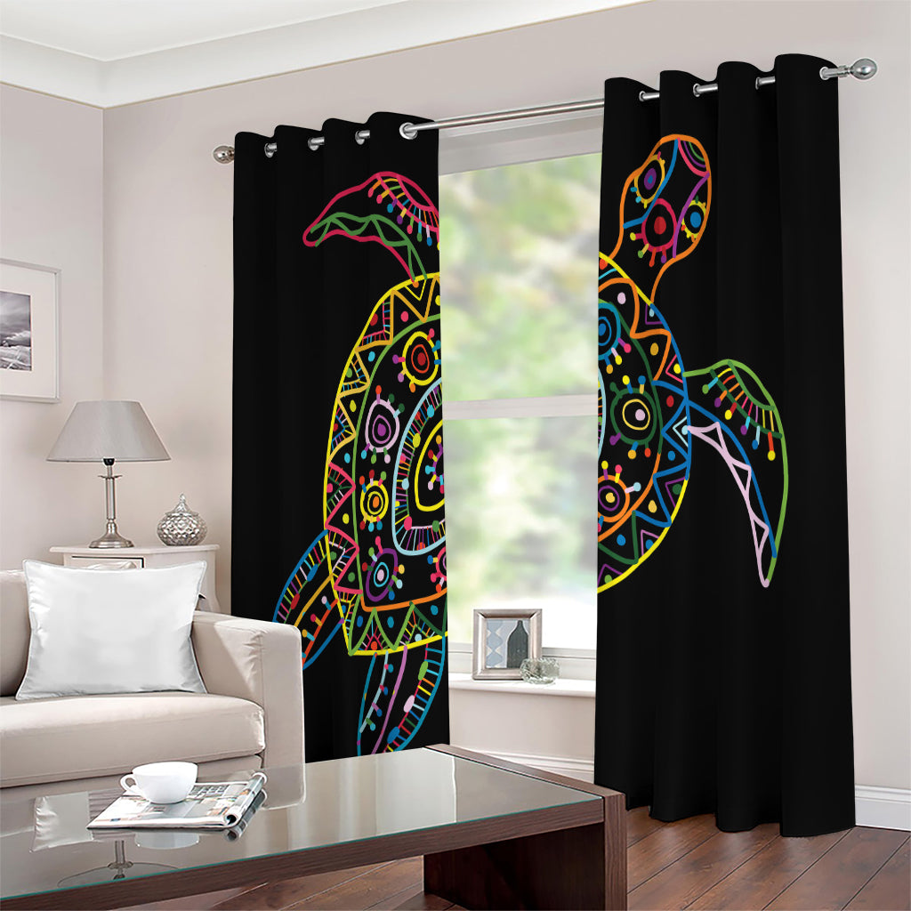 Colorful Sea Turtle Print Extra Wide Grommet Curtains