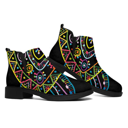 Colorful Sea Turtle Print Flat Ankle Boots