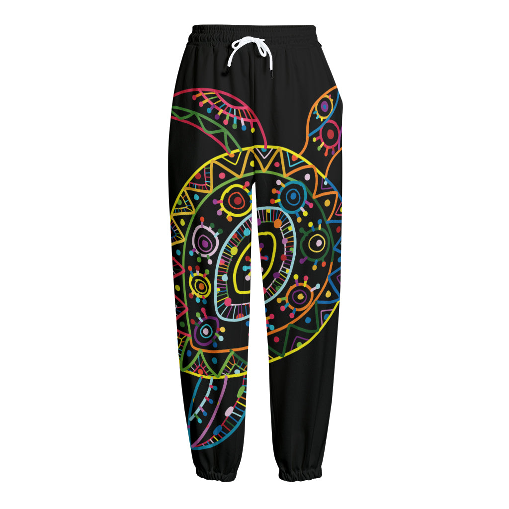 Colorful Sea Turtle Print Fleece Lined Knit Pants