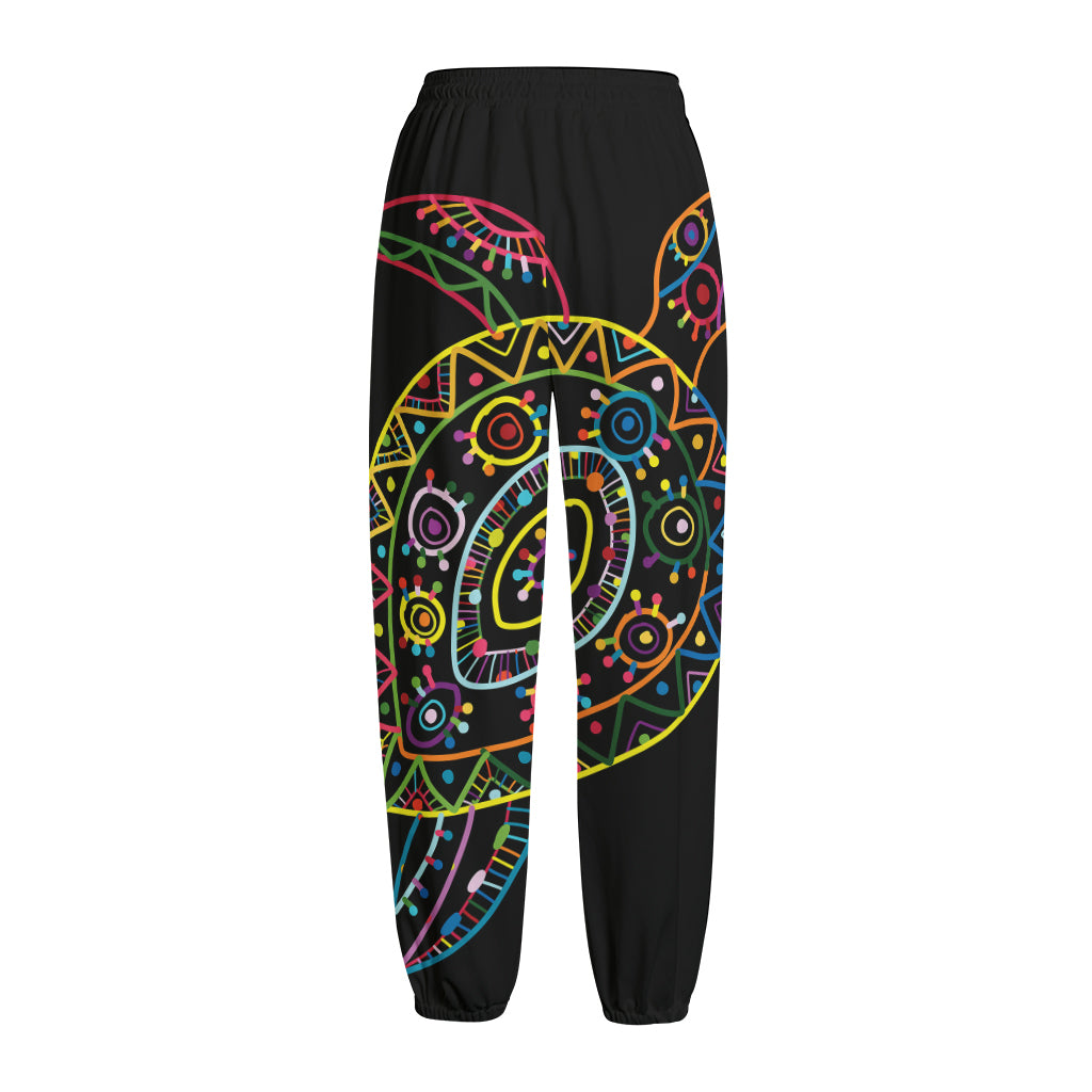 Colorful Sea Turtle Print Fleece Lined Knit Pants