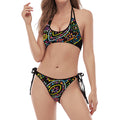 Colorful Sea Turtle Print Halter Scoop Tie Side Bikini