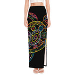 Colorful Sea Turtle Print High Slit Maxi Skirt