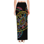 Colorful Sea Turtle Print High Slit Maxi Skirt