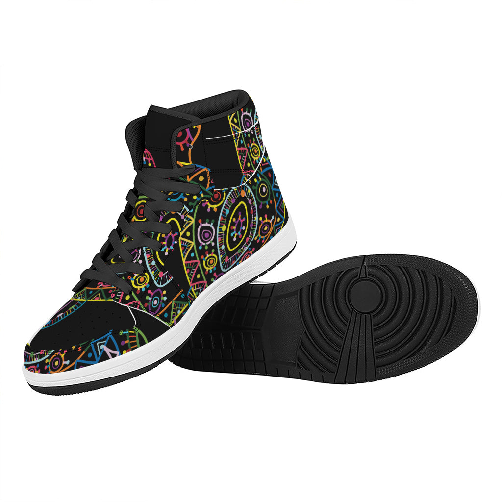 Colorful Sea Turtle Print High Top Leather Sneakers