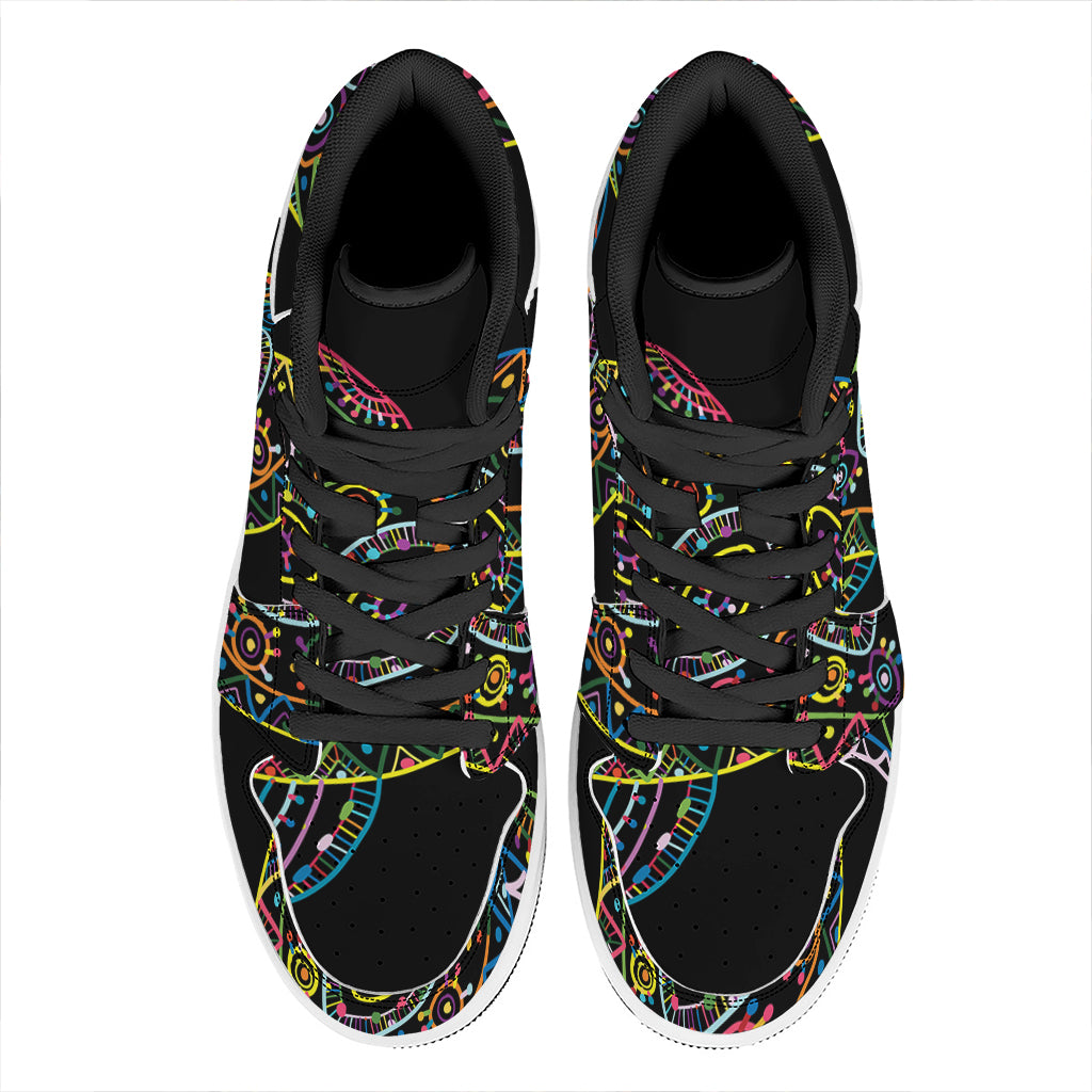 Colorful Sea Turtle Print High Top Leather Sneakers