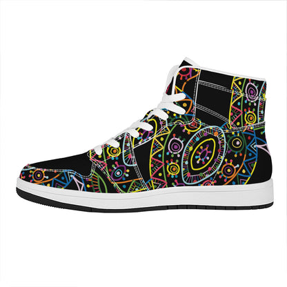 Colorful Sea Turtle Print High Top Leather Sneakers