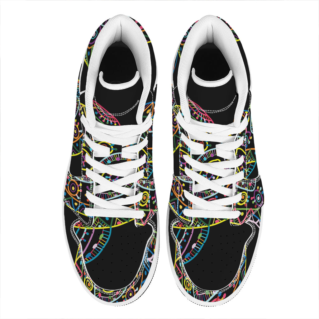 Colorful Sea Turtle Print High Top Leather Sneakers
