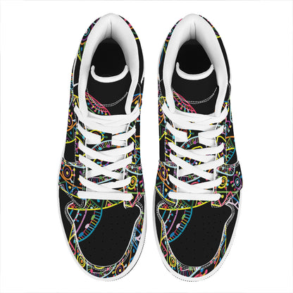 Colorful Sea Turtle Print High Top Leather Sneakers