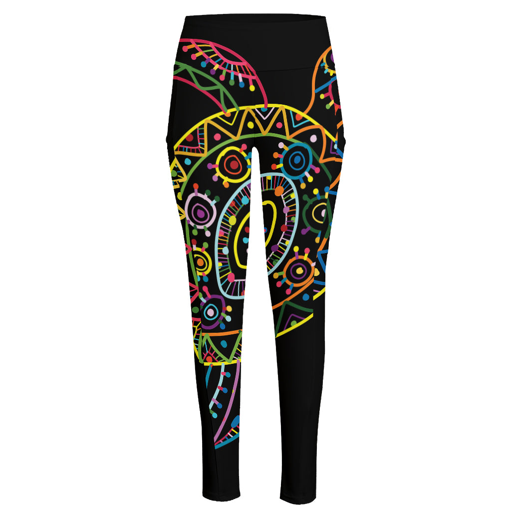 Colorful Sea Turtle Print High-Waisted Pocket Leggings