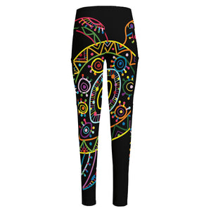 Colorful Sea Turtle Print High-Waisted Pocket Leggings