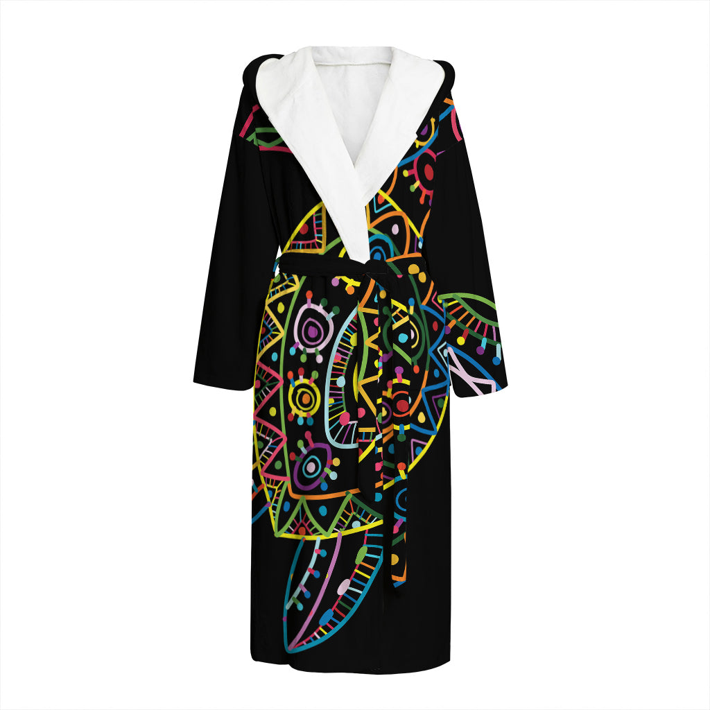 Colorful Sea Turtle Print Hooded Bathrobe