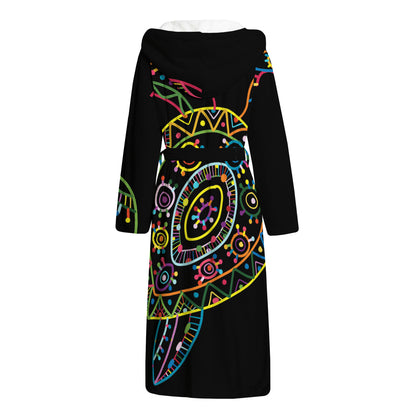 Colorful Sea Turtle Print Hooded Bathrobe