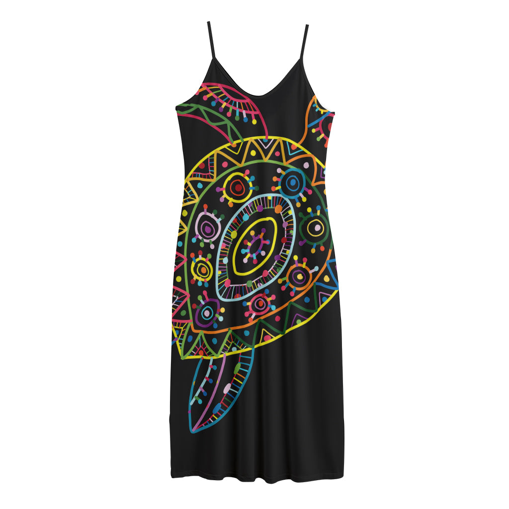 Colorful Sea Turtle Print Jersey Midi Cami Dress