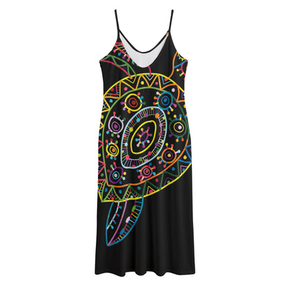 Colorful Sea Turtle Print Jersey Midi Cami Dress