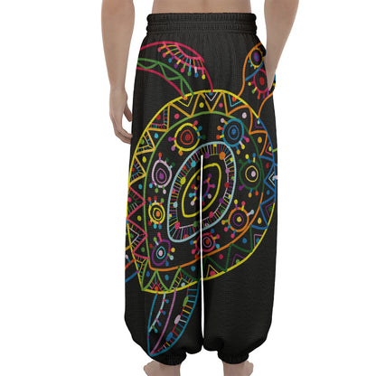 Colorful Sea Turtle Print Lantern Pants
