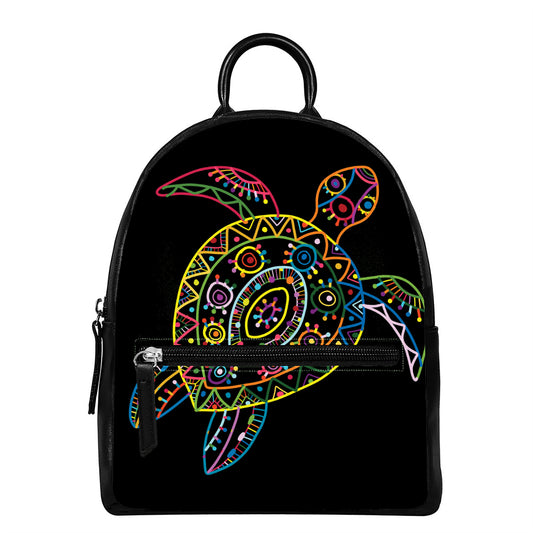 Colorful Sea Turtle Print Leather Backpack
