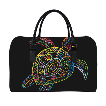 Colorful Sea Turtle Print Leather Duffle Bag