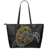 Colorful Sea Turtle Print Leather Tote Bag