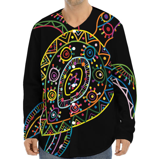 Colorful Sea Turtle Print Long Sleeve Baseball Jersey