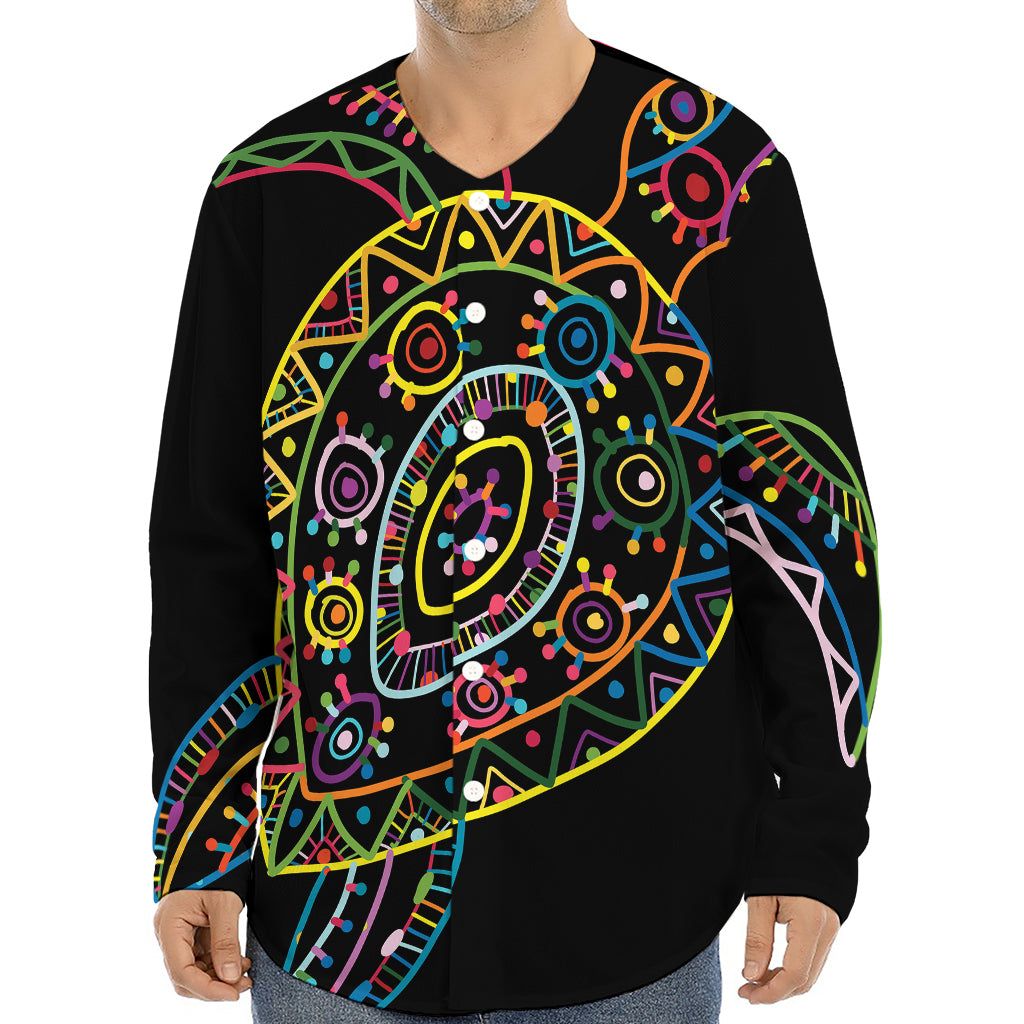 Colorful Sea Turtle Print Long Sleeve Baseball Jersey