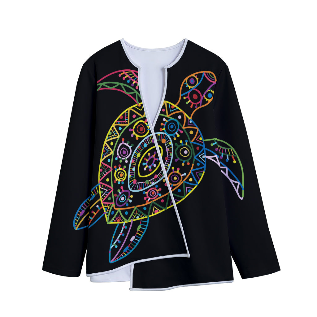 Colorful Sea Turtle Print Long Sleeve Short Coat