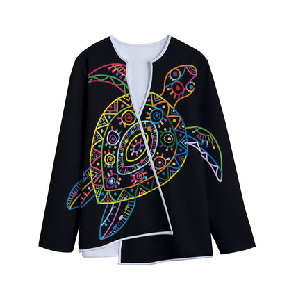 Colorful Sea Turtle Print Long Sleeve Short Coat