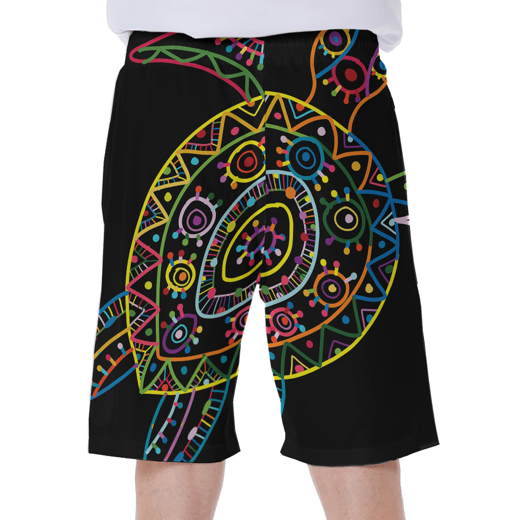 Colorful Sea Turtle Print Men's Beach Shorts