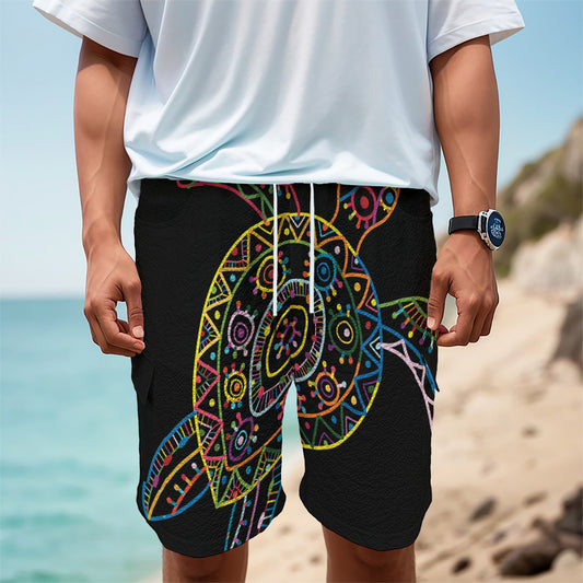 Colorful Sea Turtle Print Men's Cargo Shorts
