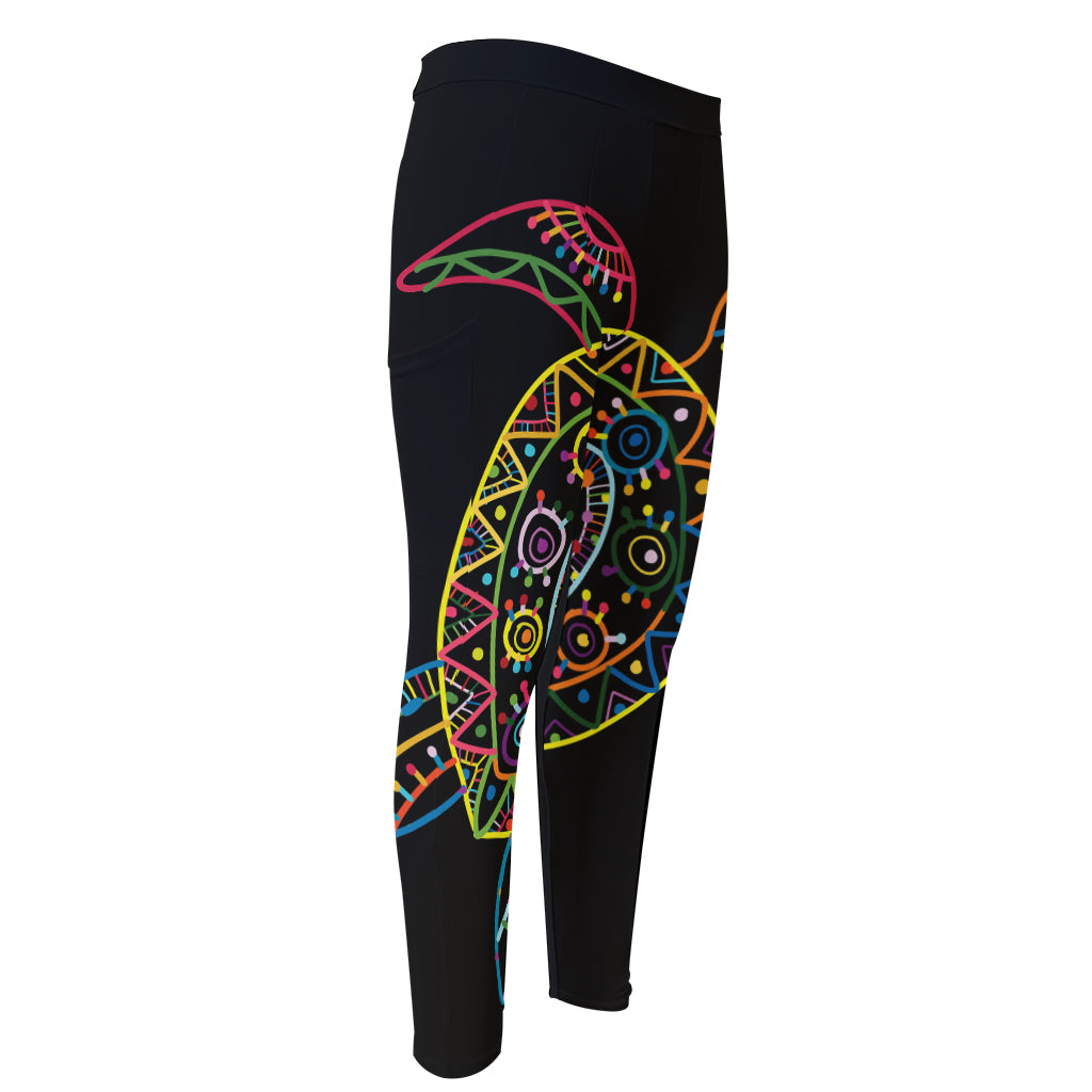 Colorful Sea Turtle Print Men's Compression Pants