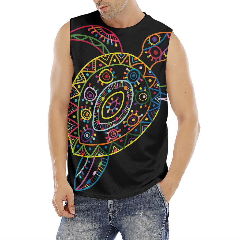 Colorful Sea Turtle Print Men's Fitness Tank Top